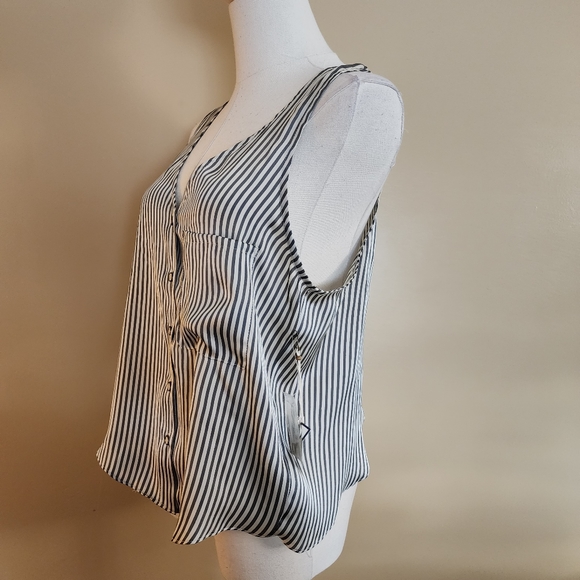 Blue/Cream Striped Silky Open Back Tank Top, Women's S - Picture 12 of 14